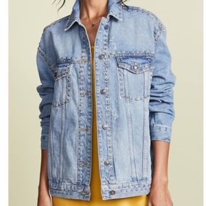 Free People Studded Denim Jean Jacket Size La